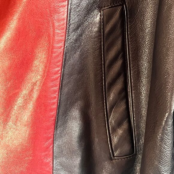 100% Lamb Skin Black/Dark Red Moto Jacket Size 2X - Picture 8 of 10
